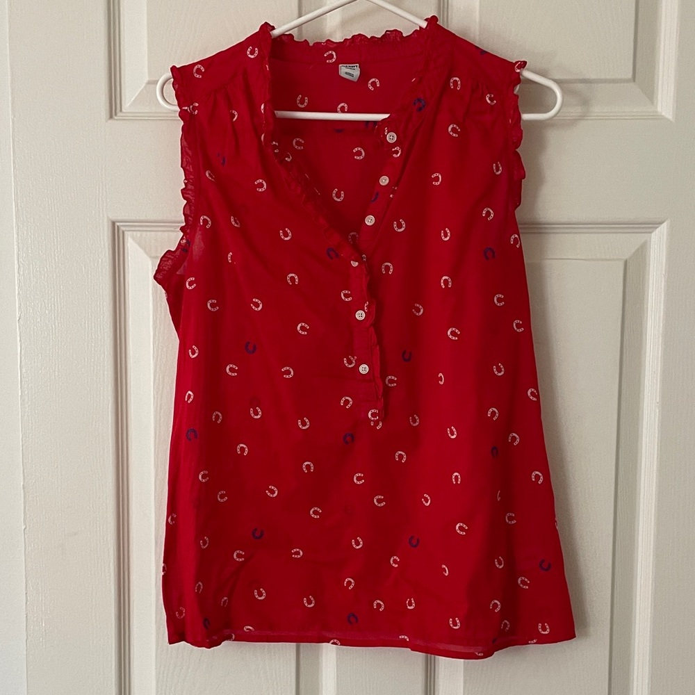 $2! 5 for $10 🔥Old Navy Red 100% Cotton Blouse with Horseshoe Print Sz M
